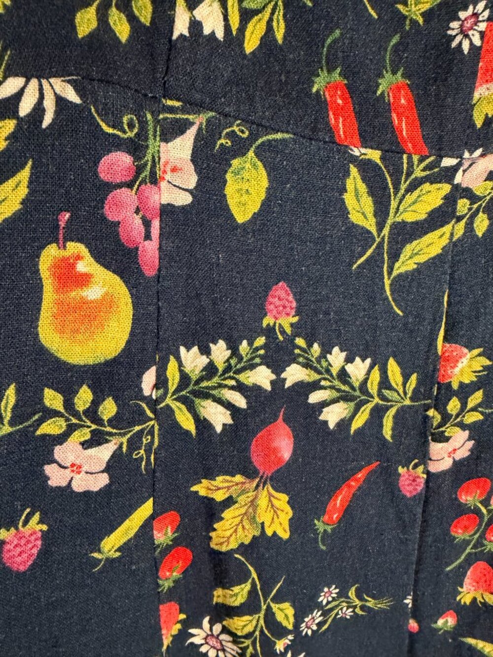 Old Navy Fit & Flare Sleeveless Linen Blend "Mixed Fruit" Print Midi Dress Sz L - Picture 7 of 7